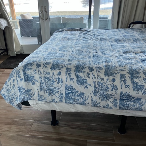 French Country Scenic Toile Design Romantic Cotton Blue White Full Queen Duvet - Picture 2 of 9